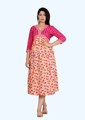 Habbu Women Printed Flared Kurta(Multicolor)