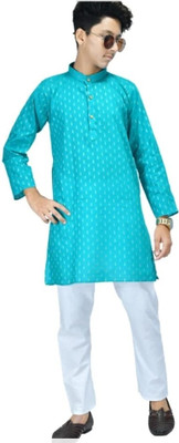 WELCOME STYLE Boys Self Design A-line Kurta(Green)