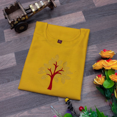 fentik.com Women Solid Straight Kurta(Yellow)