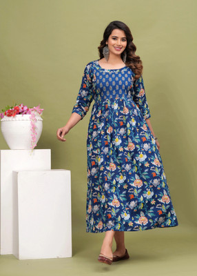 UrbanRang Women Printed Anarkali Kurta(Blue)