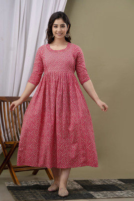 UrbanRang Women Printed Anarkali Kurta(Pink)