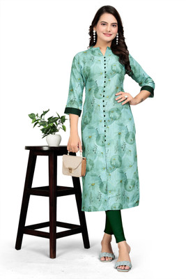 Reemc Enterprise Women Printed A-line Kurta(Green)