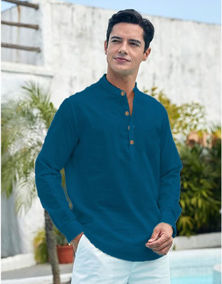 Yugnik Men Solid Straight Kurta(Blue)