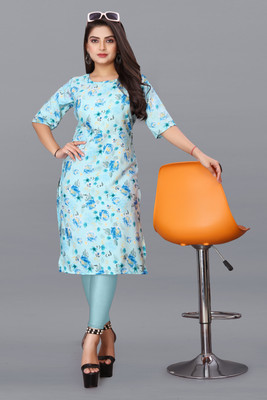 DB COLLECTION Women Printed A-line Kurta(Light Blue)