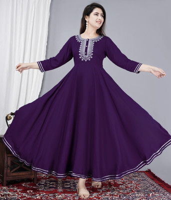 Radhegovind Creation Women Embroidered, Embellished, Solid Anarkali Kurta(Purple)