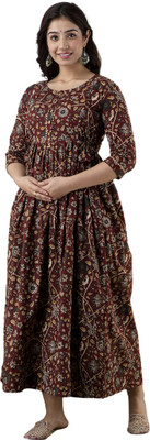 ANUOM Women Printed Flared Kurta(Blue)