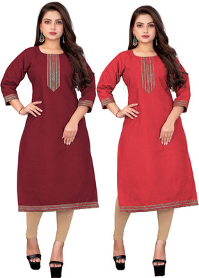 AAI MOGAL Women Self Design Straight Kurta(Multicolor)