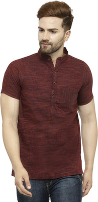 Enchanted Drapes Men Self Design Straight Kurta(Brown)