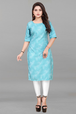 deshmi fashion Women Printed A-line Kurta(Light Blue)