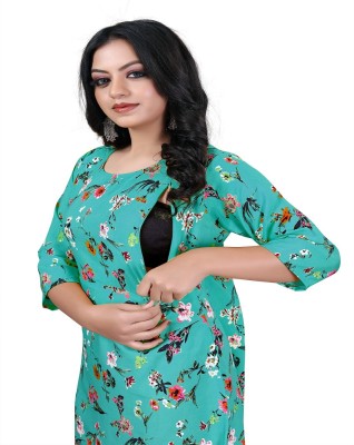 Parwati Creation Women Floral Print, Printed Anarkali Kurta(Green)