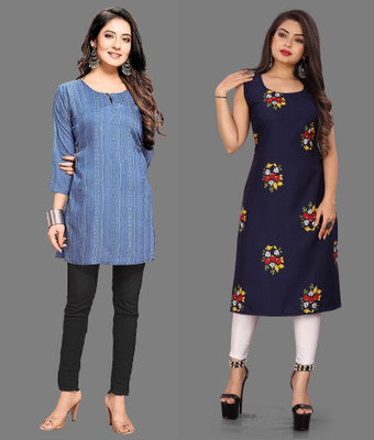 tanvi creation Women Printed Straight Kurta(Blue, Dark Blue)