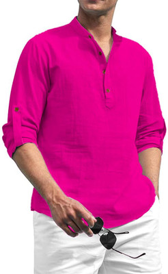 KNOWTED Men Solid A-line Kurta(Pink)
