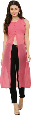 VESICLE Women Self Design Frontslit Kurta(Pink)