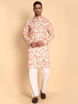 Vardha Men Floral Print Trail Cut Kurta(Multicolor)