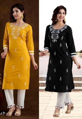 Women Chikan Embroidery Kurta(Multicolor)