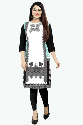 tanvi creation Women Printed Straight Kurta(White, Black)