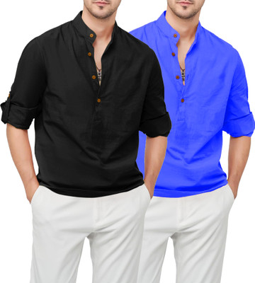 Paasbaan Men Solid Straight Kurta(Black, Dark Blue)