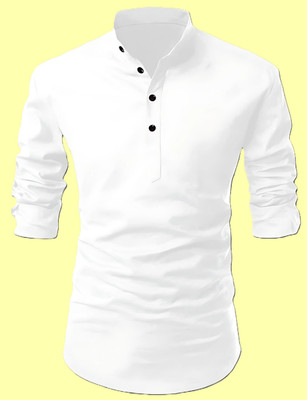 omkar Men Solid Straight Kurta(White)