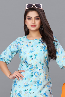 SANJUGARMENT Women Printed A-line Kurta(Light Blue)