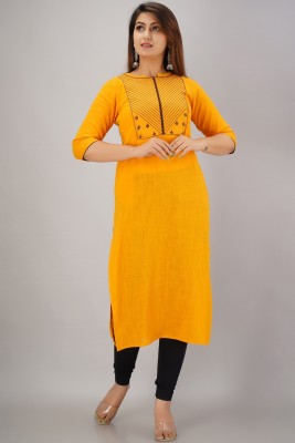 FabbibaPrints Women Embroidered Straight Kurta(Yellow)