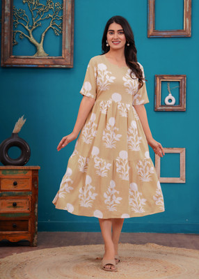 Manvi Enterprises Anarkali Gown(Beige)