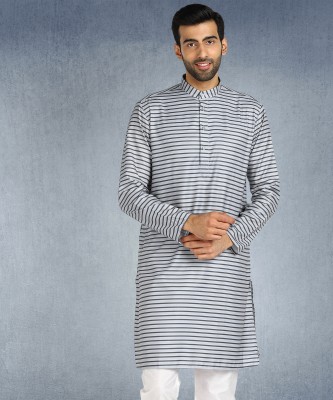 Hangup Plus Men Striped A-line Kurta(Grey)