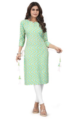 HEMANG FASHION Women Printed Straight Kurta(Green, White, Blue)