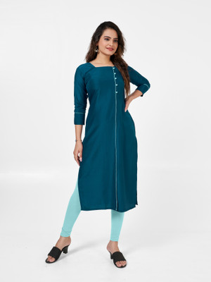 PURPLE PLUS Women Solid Straight Kurta(Dark Green)