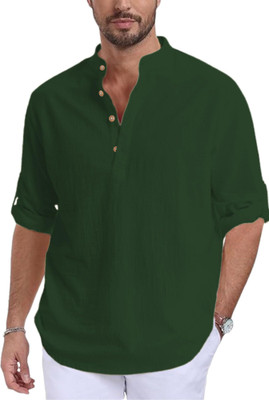 Navkanj Men Solid A-line Kurta(Dark Green)