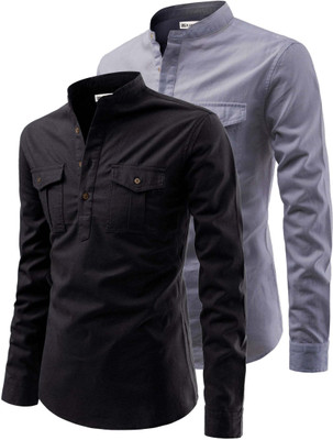 RAREMARK Men Solid Straight Kurta(Grey)