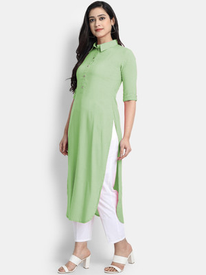 AMAR FAB TAX Women Solid Straight Kurta(Light Green)