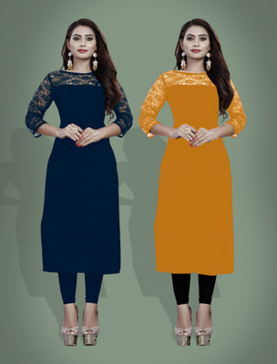 Maheshvi Women Solid Straight Kurta(Dark Blue)