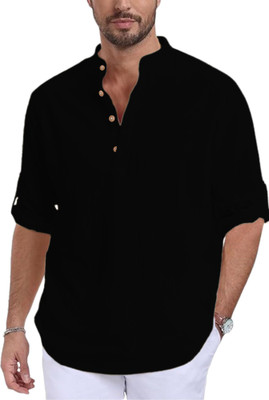 Vashuqi Men Solid A-line Kurta(Black)