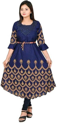 Oxipital Club Women Printed Anarkali Kurta(Blue)