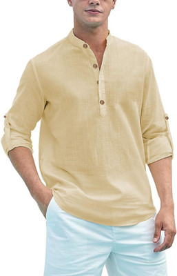 Apektra Men Solid Straight Kurta(Beige)