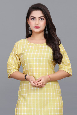 Vishwa Collection Mall Women Checkered A-line Kurta(Yellow)