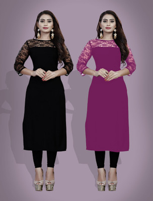 Maheshvi Women Solid Straight Kurta(Purple)