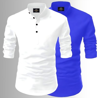 Fashion Marts Men Solid Straight Kurta(Blue, White)
