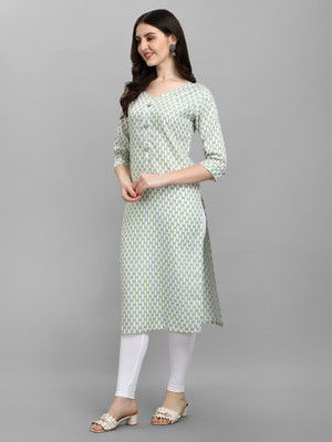 Obf Women Solid A-line Kurta(Light Green)