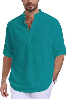 Navkanj Men Solid A-line Kurta(Green)