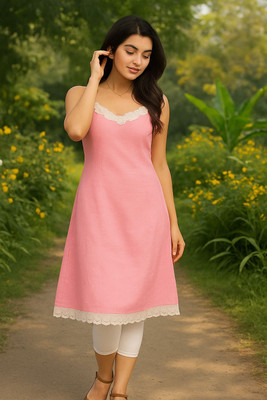 BIG.STAR Women Solid A-line Kurta(Pink)