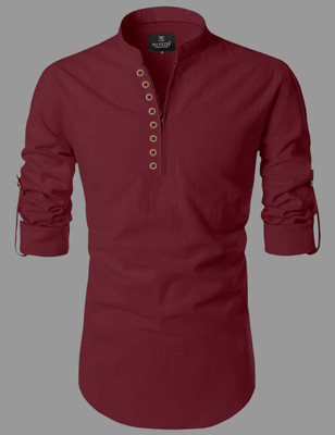 SPOQUE Men Solid Straight Kurta(Maroon)