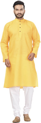 KRISHASALES Men Solid Straight Kurta(Yellow)