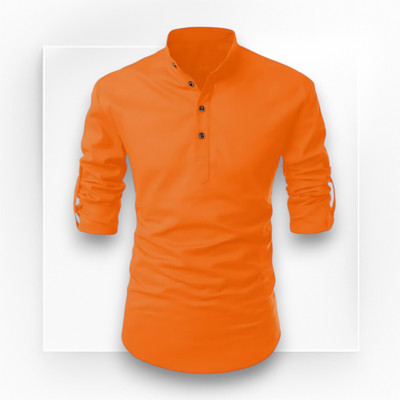 ETHNICSUTRA Men Solid Straight Kurta(Orange)