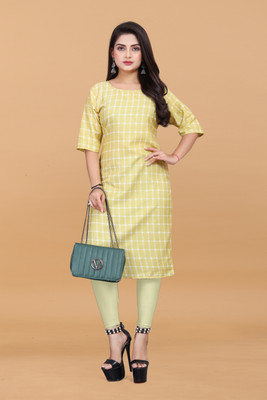 KURTIFABRIC Women Printed A-line Kurta(Yellow)