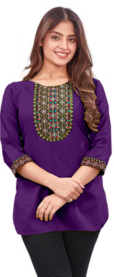 BHDRAVATI Women Embroidered Straight Kurta(Purple)