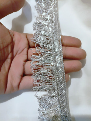 Lacesnmore Wedding dupatta silver jhalar kiran , feather Fringes look jhalar 9m Silver Fringe kiran jhalar Lace Reel(Pack of 1)