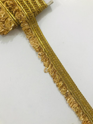 La neelja Zari LACE on Net Design Border Lace for Saree Border, Shiny Gold Zari, sequence Zari LACE Lace Reel(Pack of 1)