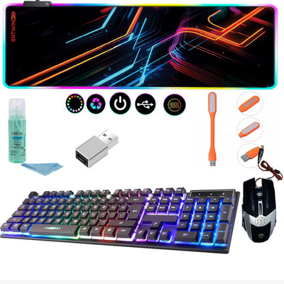 ENTWINO Gaming Keyboard Mouse Combo, 80 cms RGB Light Mousepad , OTG, USB Light, Cleaner Combo Set(Black)