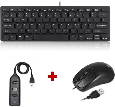 Enter Typist Mini Wired Keyboard + Eternal Wired Mouse + U4P USB HUB Combo Set(Black)